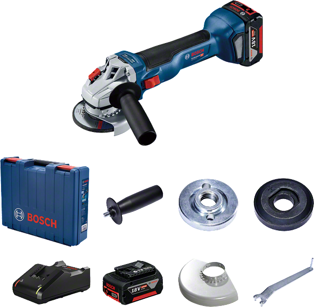 Bosch GWS 18V-10 cordless angle grinder set.