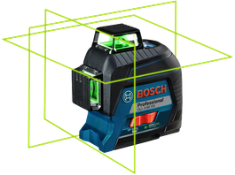 Bosch GLL 3-60 XG laser leveling tool with green lines.