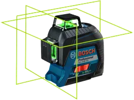 Bosch GLL 3-60 XG laser leveling tool with green lines.