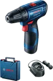 Bosch GSR 120-LI cordless drill set with charger and case.