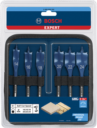Bosch Expert Self Cut Speed spade drill bit set 14–24 mm.