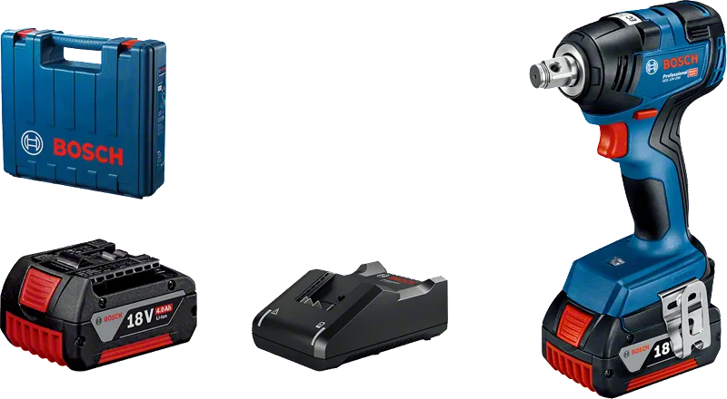 Bosch GDS 18V-200 impact wrench with battery, charger and case.