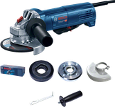 Bosch GWS 9-125 P angle grinder with accessories.