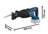 Bosch GSA 185-LI Cordless Reciprocating Saw dimensions drawing