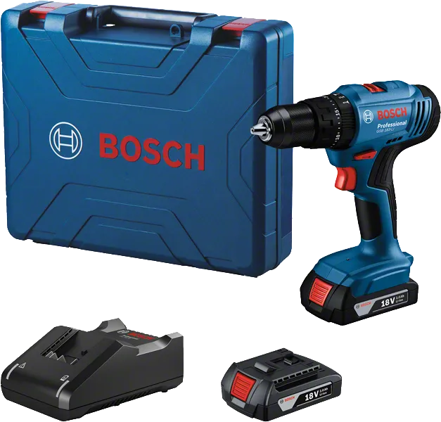 Bosch GSB 18V-45 cordless drill set with case.