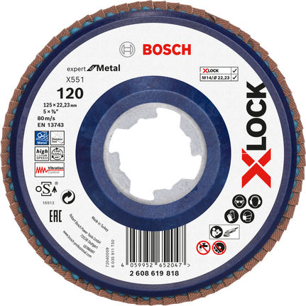 Bosch X-LOCK Flap disc X551 for metal, grit 120.