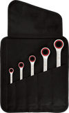 Bosch ratchet spanner set 5pc in a black pouch.
