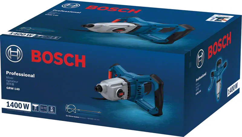 Bosch GRW 140 professional mixer packaging.