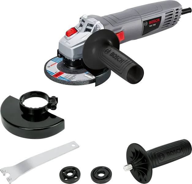 Bosch WS700 angle grinder with accessory set.