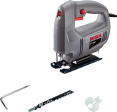 Bosch ST 650 jigsaw with blade and accessories.