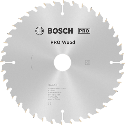 Bosch PRO Wood circular saw blade 184 mm for wood cutting.