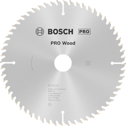 Bosch PRO Wood Circular Saw Blade 184 mm for precise wood cutting.