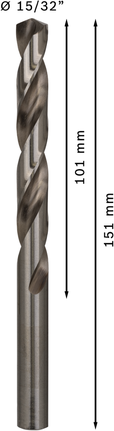 Bosch PRO Metal HSS-G twist drill bit, 15/32 inch diameter.