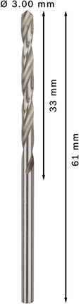 Bosch PRO Metal HSS-G 3 mm twist drill bit, 61 mm length.