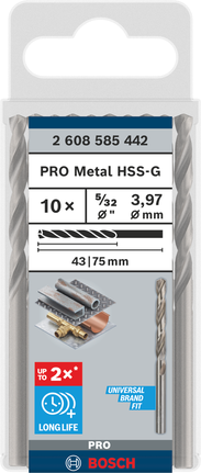 Bosch PRO Metal HSS-G 5/32″ drill bit pack.