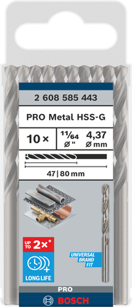 Bosch PRO Metal HSS-G 11/64″ drill bit pack.
