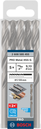 Bosch PRO Metal HSS-G 23/64″ drill bits.