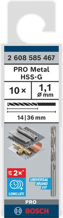 Bosch PRO Metal HSS-G 1.1 mm drill bits 10 pack.