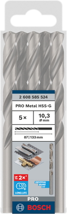 Bosch PRO Metal HSS-G 10.3 mm drill bits 5-pack.