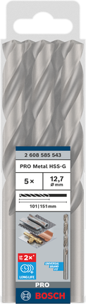 Bosch PRO Metal HSS-G 12.7 mm drill bits 5-pack.