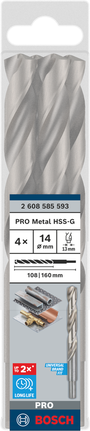 Bosch PRO Metal HSS-G 14 mm drill bits 4 pack.