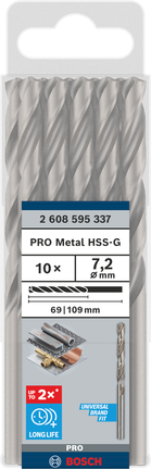 Bosch PRO Metal HSS-G 7.2 mm drill bits pack.