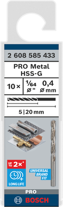 Bosch PRO Metal HSS-G 1/64 inch twist drill bit for metal.