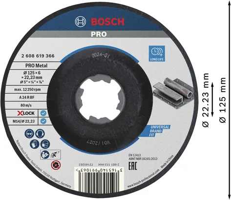 Bosch PRO Metal bonded grinding disc X-Lock 125mm.