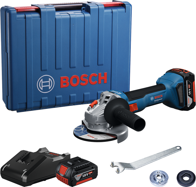 Bosch GWS 18V-8 cordless angle grinder set with case.