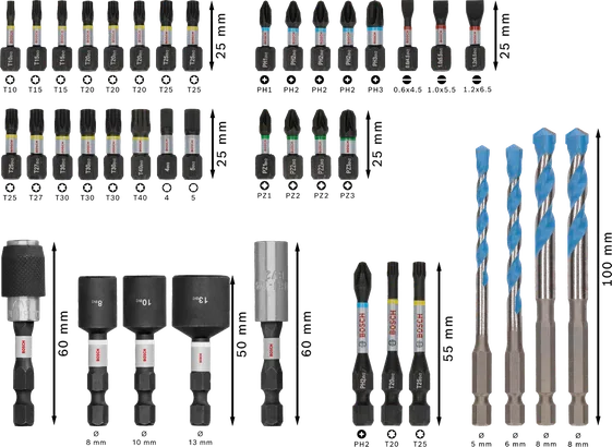 Bosch PRO Impact Mixed Set 40 pcs with drill and screwdriver bits.