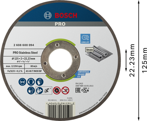 Bosch PRO Stainless Steel Cutting Disc 125 x 2 x 22.23 mm.