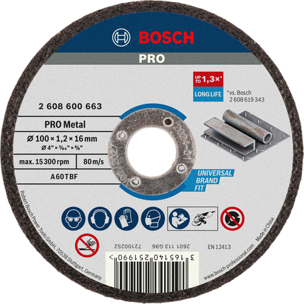Bosch PRO Metal Bonded Cutting Disc 100 x 1.2 x 16 mm.
