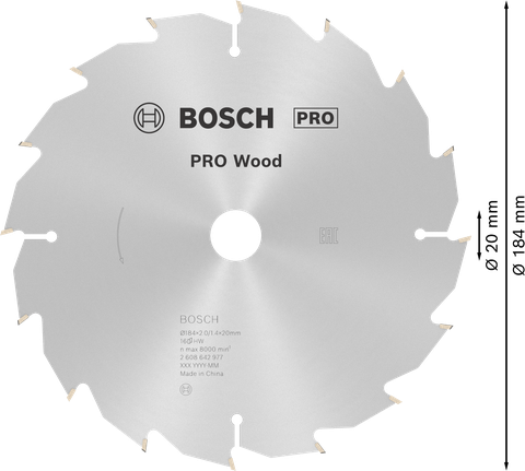 Bosch PRO Wood circular saw blade 184 x 2 x 20 mm.