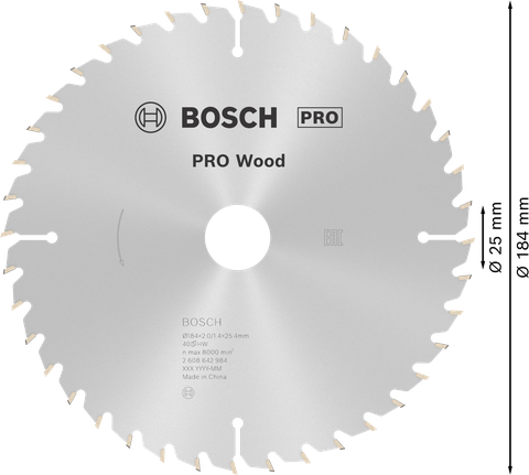 Bosch PRO Wood circular saw blade 184 x 25 mm.
