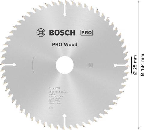 Bosch PRO Wood circular saw blade 184 x 25 mm.