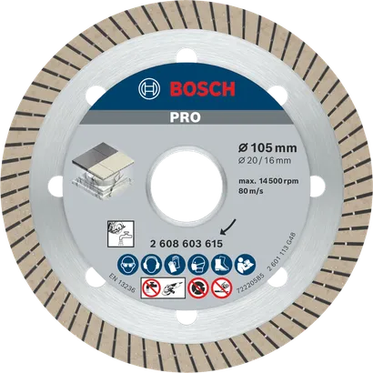 Bosch PRO Ceramic Diamond Disc, 105 mm for tile cutting.