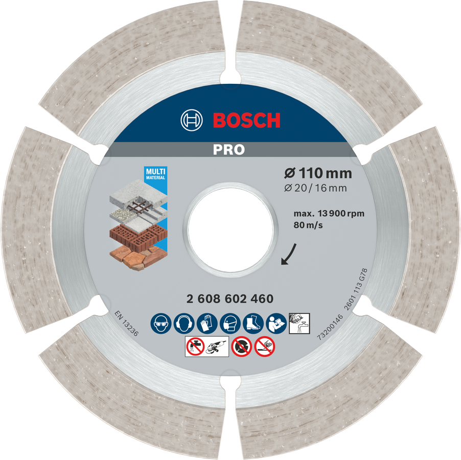 Bosch PRO Multi Material Diamond Disc, 110 mm for cutting.
