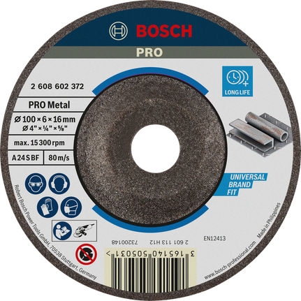 Bosch PRO Metal Grinding Disc 100 x 6 x 16 mm for long life.