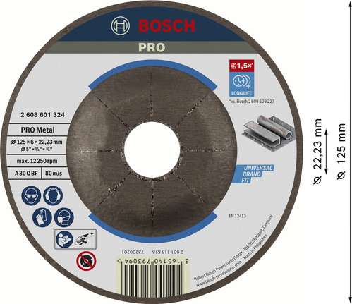 Bosch PRO Metal Grinding Disc 125mm for metalwork.