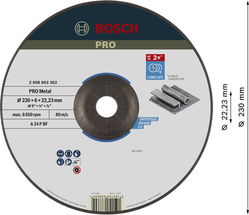 Bosch PRO Metal Grinding Disc 230 x 6 x 22.23 mm.