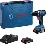 Bosch GSR 18V-65 cordless drill set with case.