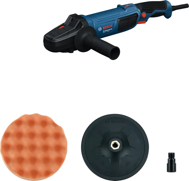Bosch GPO 11-180 polisher with handle and accessories.