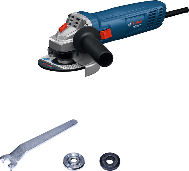 Bosch GWS 700-125 angle grinder with accessories.