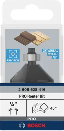 Bosch PRO router bit 1/4″ 45° chamfer.