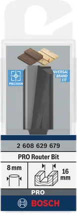 Bosch PRO router straight bit 16×30 mm 8 mm shank.