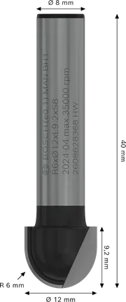 Bosch PRO Router Bit Core Box R 6 mm shank 8 mm.