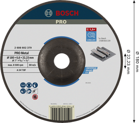 Bosch PRO Metal Grinding Disc A 24 P BF for universal metal.