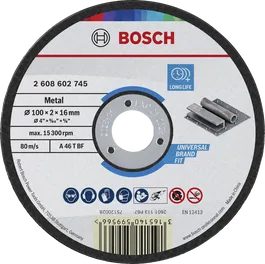 Bosch metal cutting disc 100 x 2 x 16 mm for angle grinders.