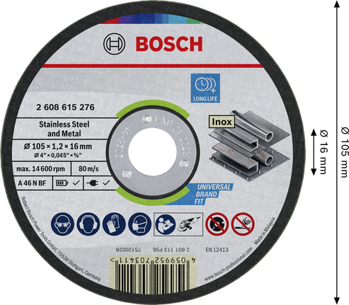 Bosch stainless steel and metal cutting disc 105 mm.
