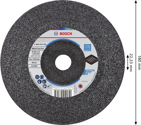 Bosch metal cast iron grinding disc 180 x 6.6 x 22.23 mm.